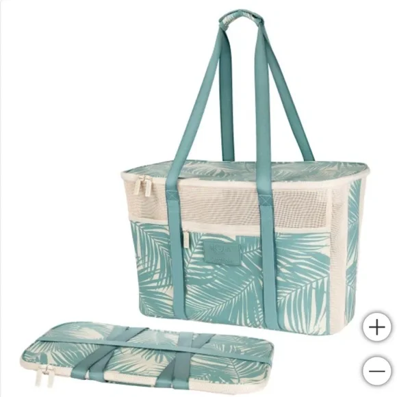 ALOHA Collection w Clevermade Teal Palm Print Collapsible Beach Tote - Picture 1 of 5